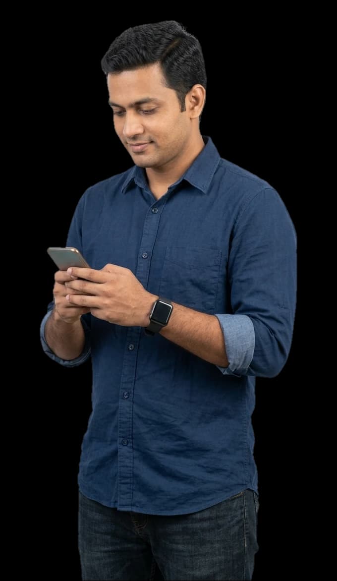 Smiling young man checking loan offers on his phone